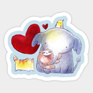 Cockatiel Elephant and Cat Love Sticker